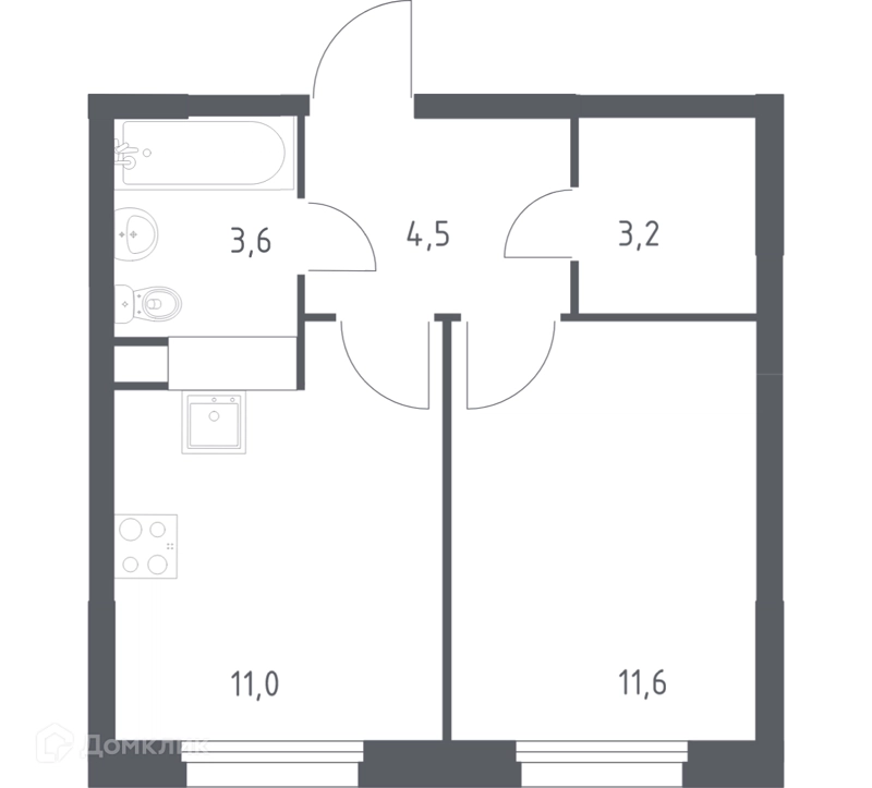 1-комнатная квартира 32.5 м² Эко Бунино