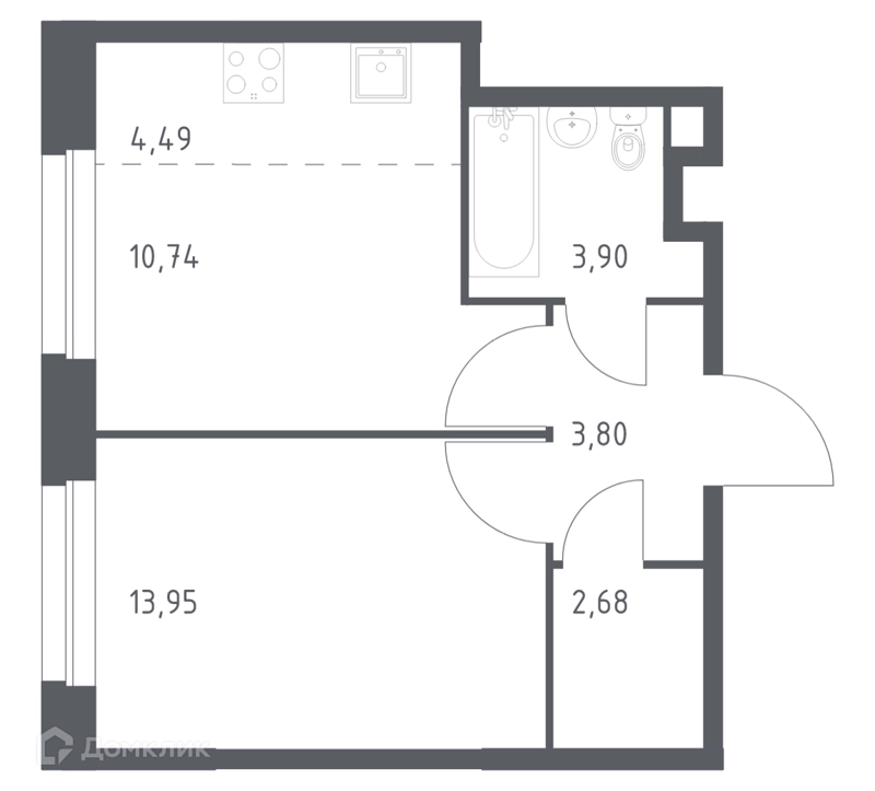 1-комнатная квартира 39.56 м² Эко Бунино