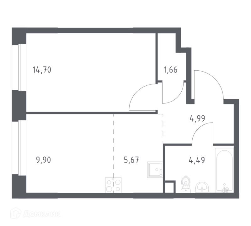 1-комнатная квартира 41.41 м² Эко Бунино
