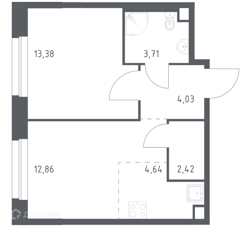 1-комнатная квартира 41.04 м² Эко Бунино