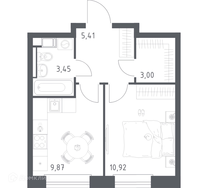 1-комнатная квартира 32.65 м² Эко Бунино