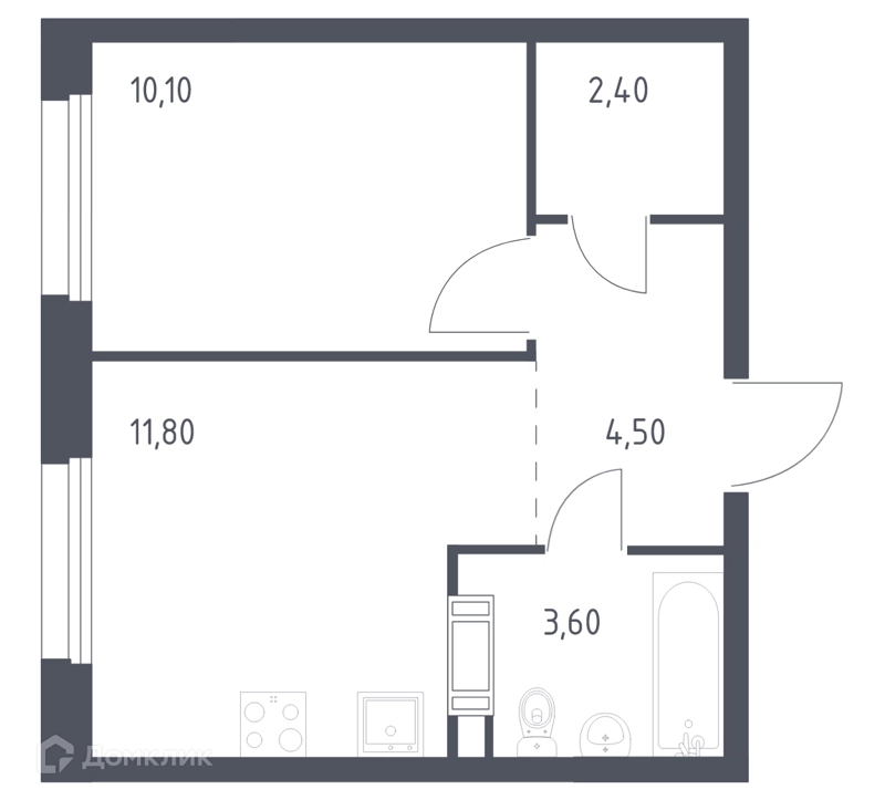 1-комнатная квартира 32.6 м² Эко Бунино