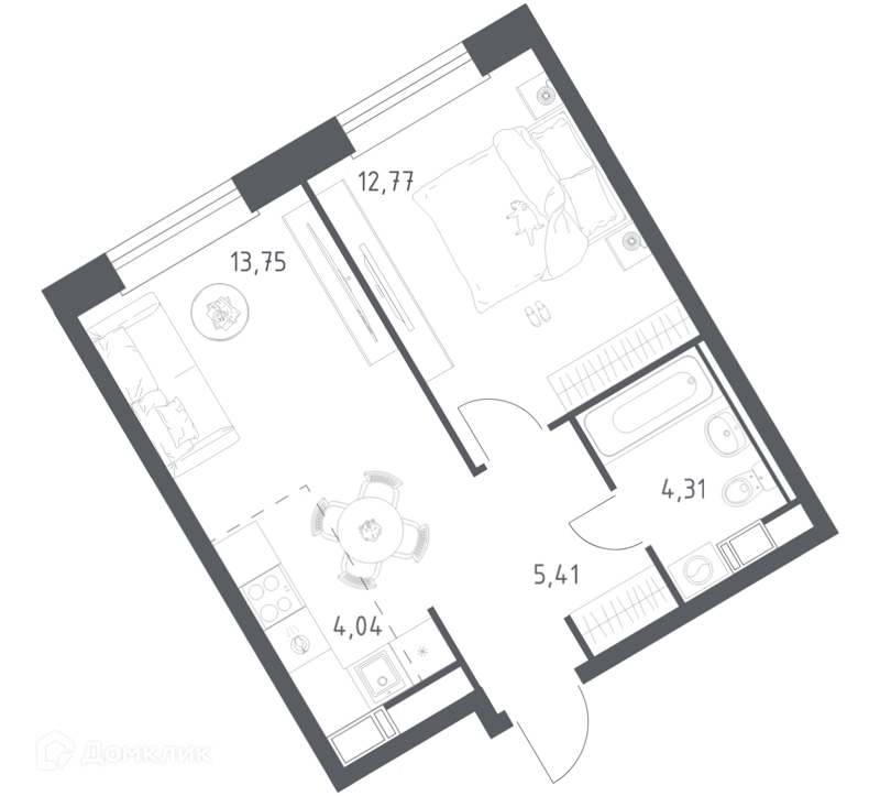 1-комнатная квартира 40.28 м² Эко Бунино