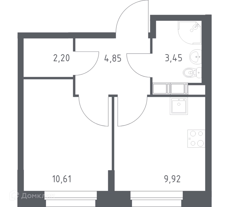 1-комнатная квартира 31.03 м² Эко Бунино