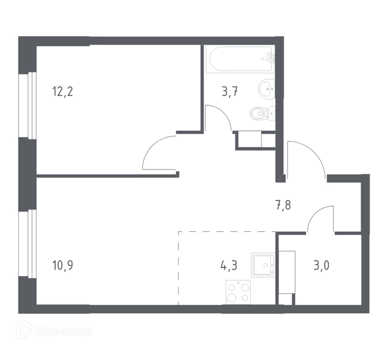 1-комнатная квартира 40.4 м² Эко Бунино