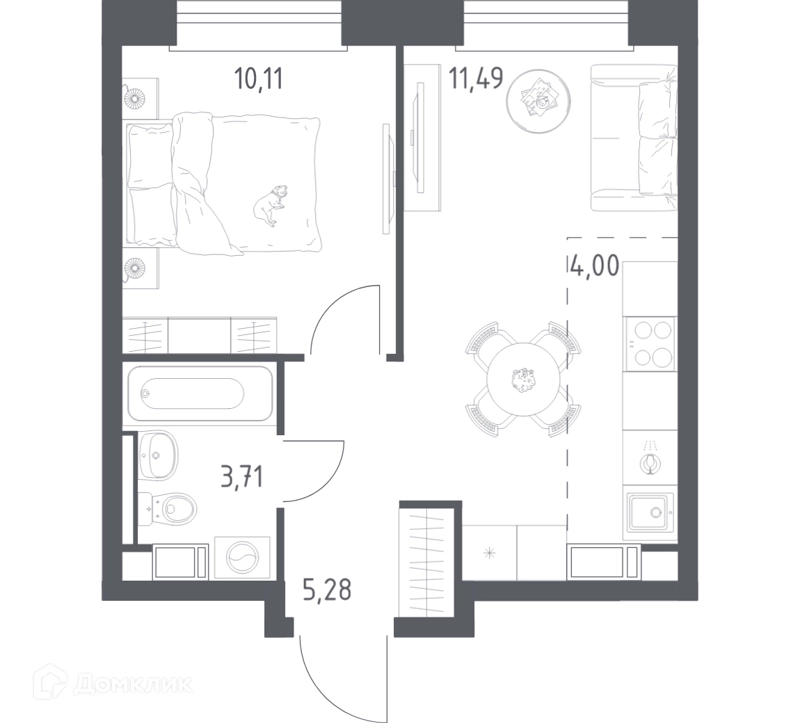 1-комнатная квартира 34.59 м² Эко Бунино