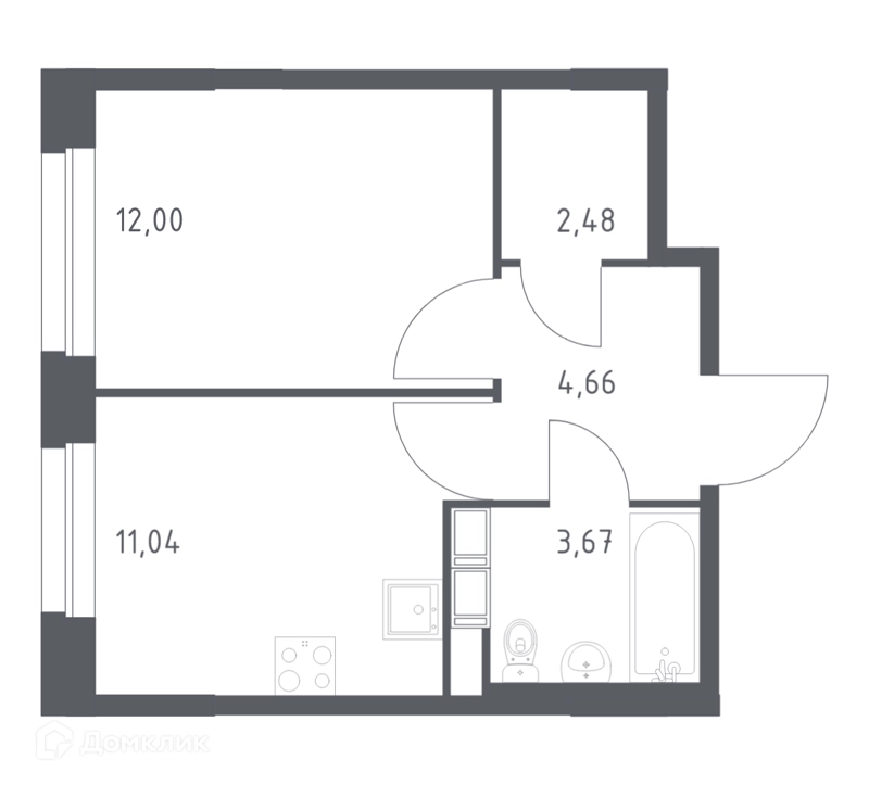 1-комнатная квартира 33.85 м² Эко Бунино