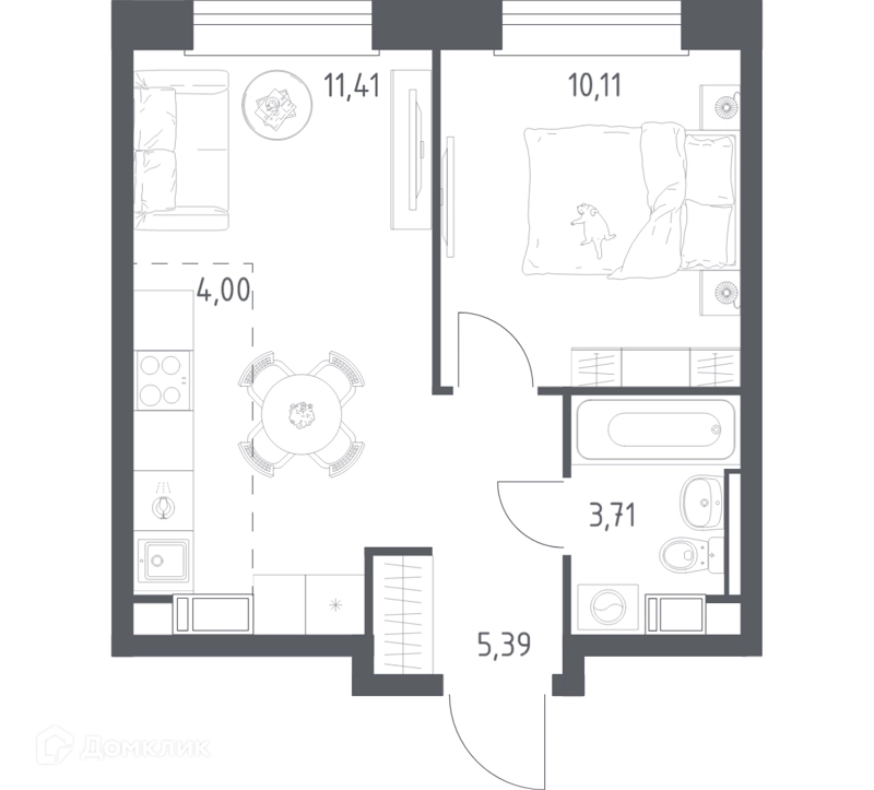 1-комнатная квартира 34.62 м² Эко Бунино