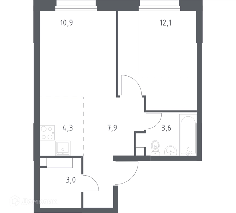 1-комнатная квартира 40.6 м² Эко Бунино