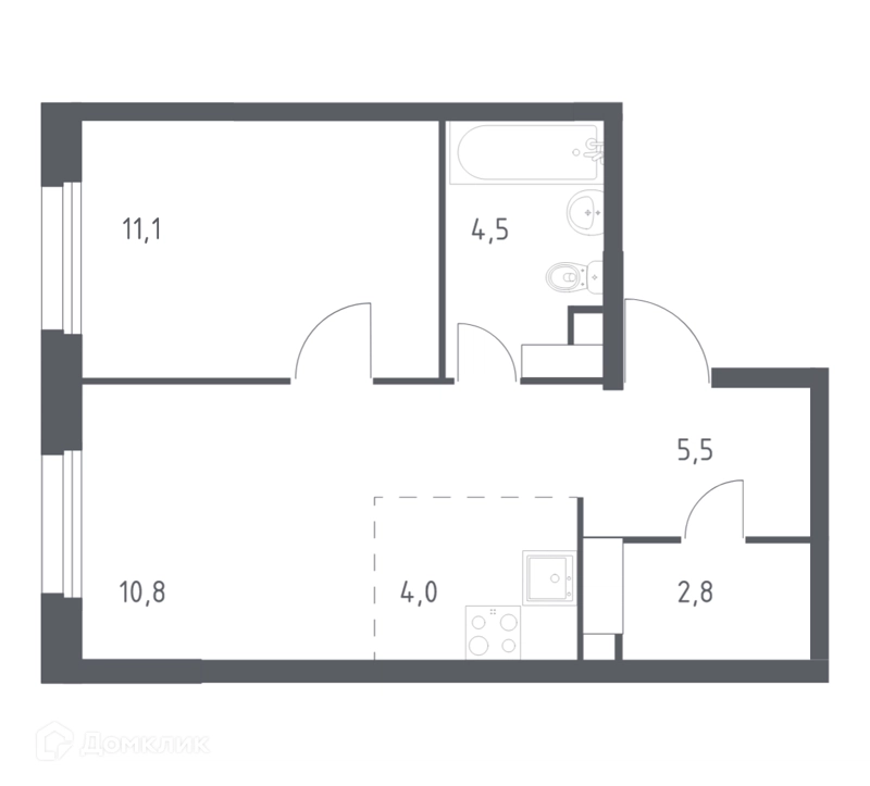 1-комнатная квартира 37.8 м² Эко Бунино