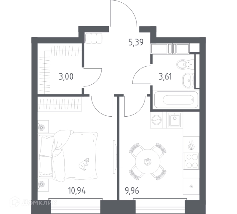 1-комнатная квартира 32.9 м² Эко Бунино