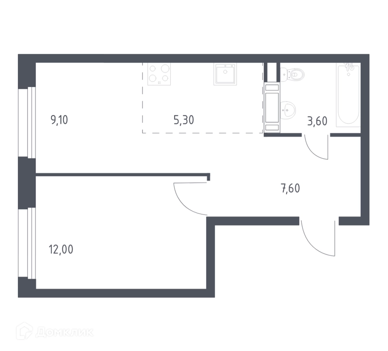 1-комнатная квартира 37.6 м² Эко Бунино