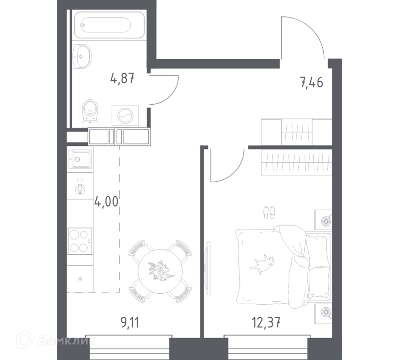 1-комнатная квартира 37.81 м² Эко Бунино
