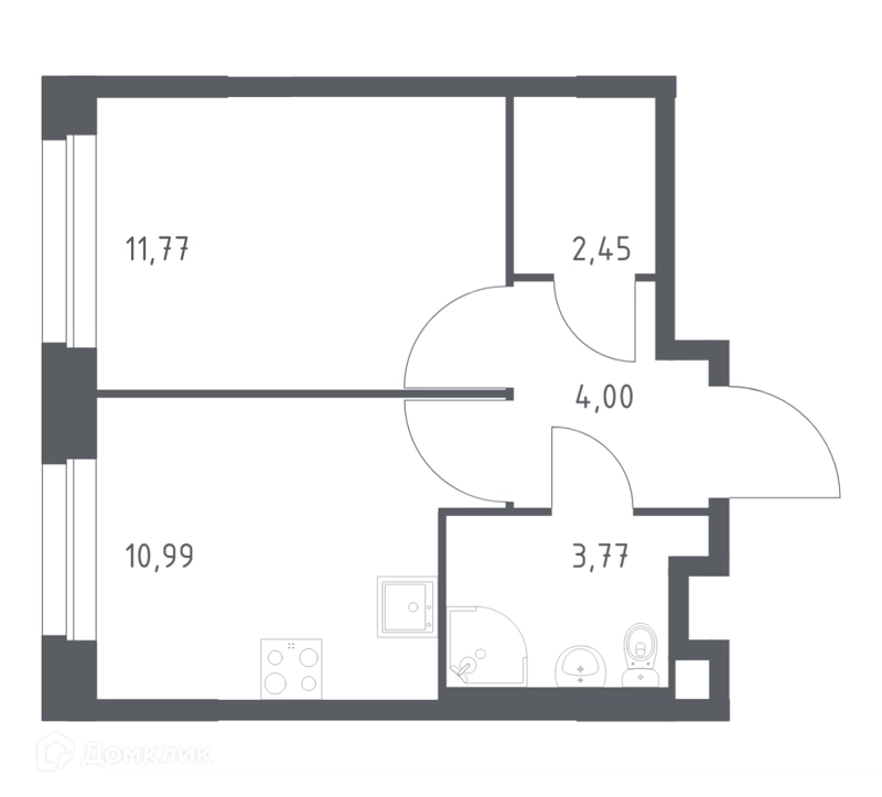 1-комнатная квартира 32.98 м² Эко Бунино