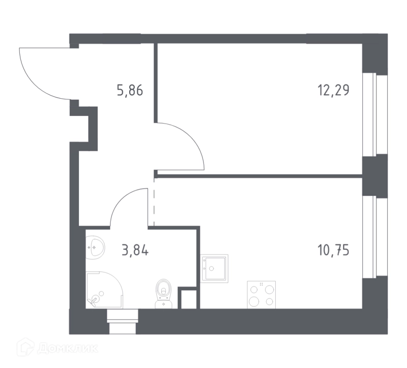 1-комнатная квартира 32.74 м² Эко Бунино