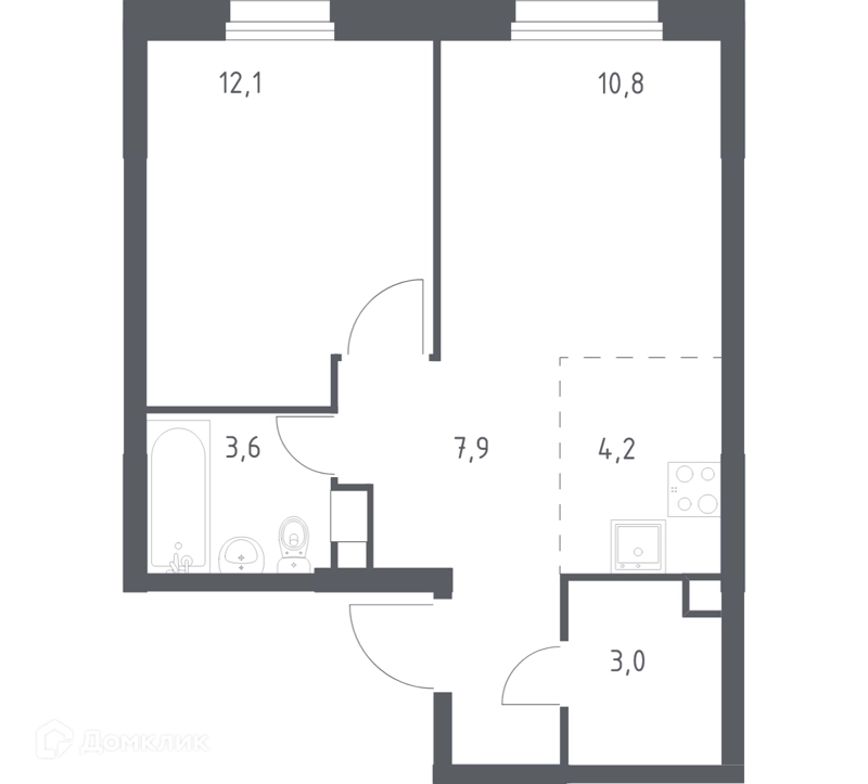 1-комнатная квартира 40.5 м² Эко Бунино