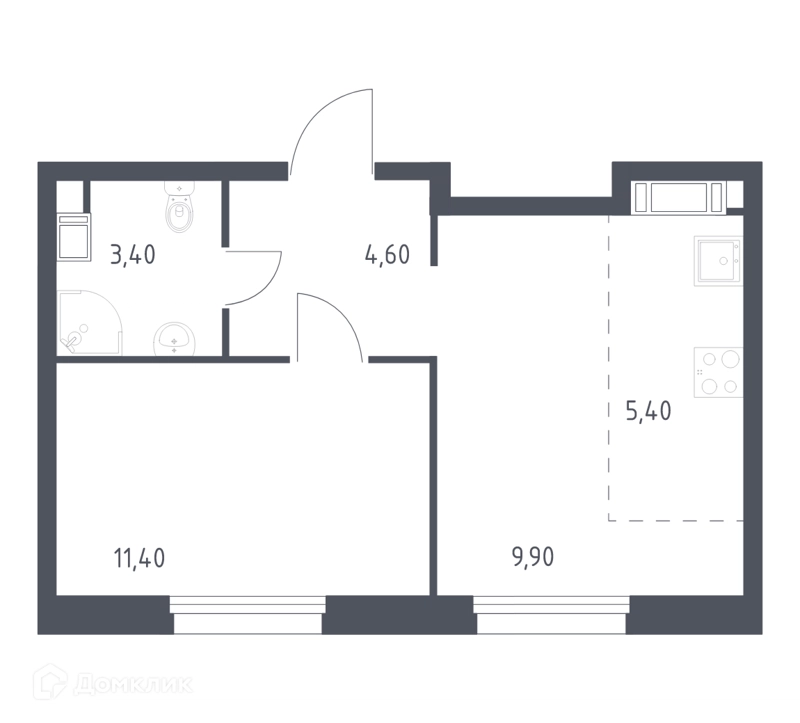 1-комнатная квартира 34.7 м² Эко Бунино