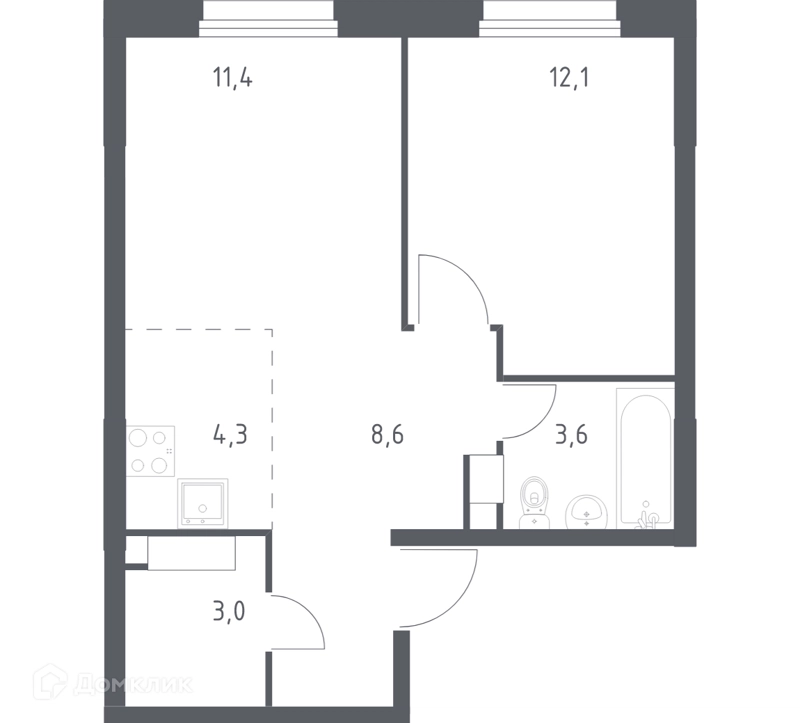 1-комнатная квартира 41.8 м² Эко Бунино