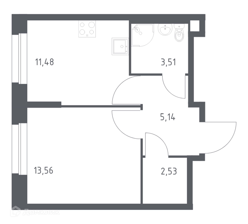 1-комнатная квартира 36.22 м² Эко Бунино
