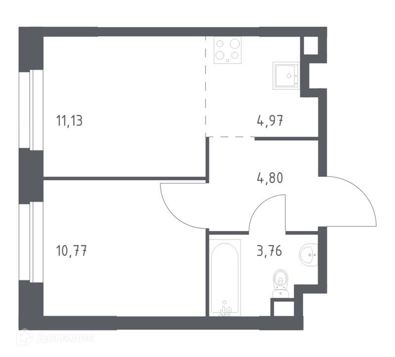 1-комнатная квартира 35.43 м² Эко Бунино