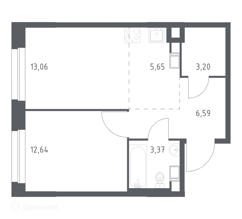 1-комнатная квартира 44.51 м² Эко Бунино