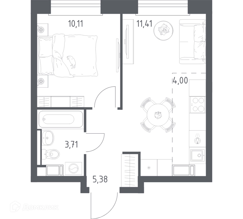 1-комнатная квартира 34.61 м² Эко Бунино