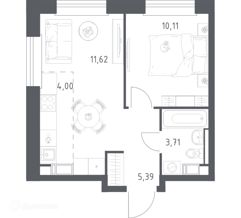 1-комнатная квартира 34.83 м² Эко Бунино