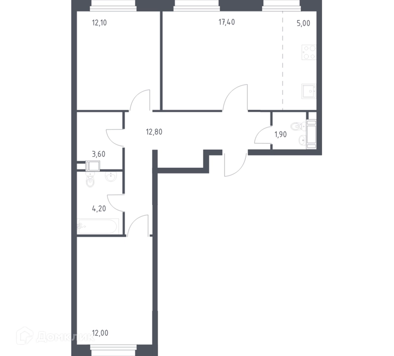 2-комнатная квартира 68.7 м² Эко Бунино
