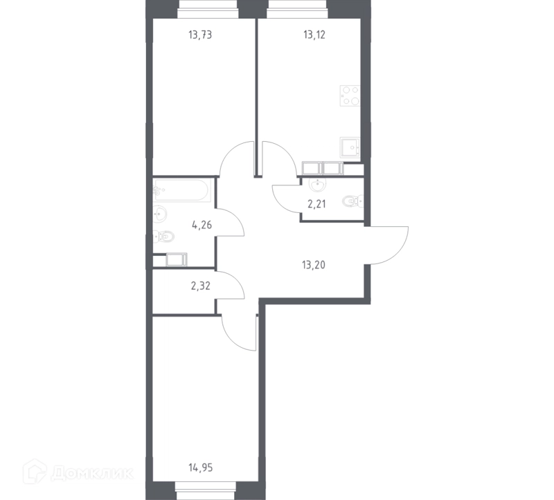 2-комнатная квартира 63.79 м² Эко Бунино