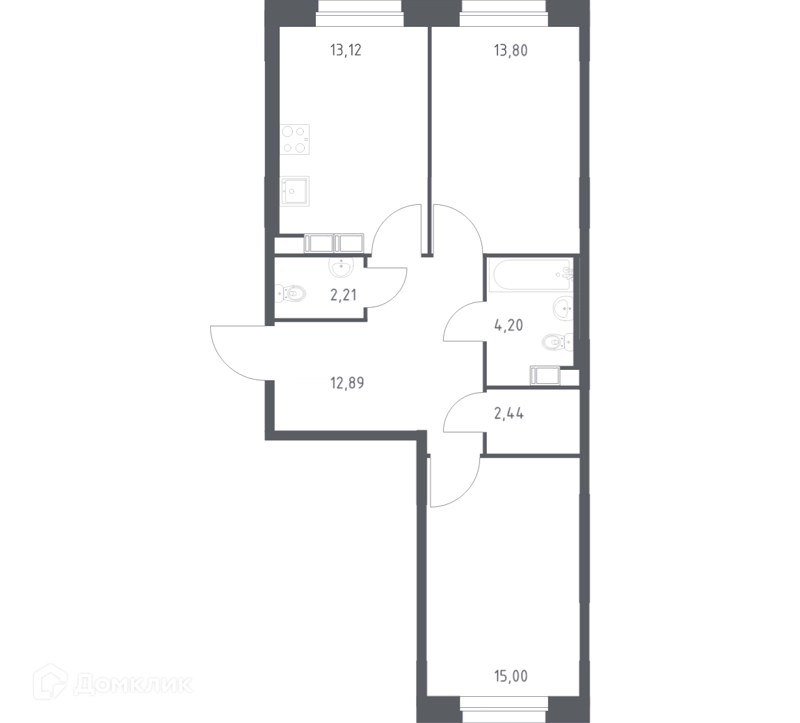 2-комнатная квартира 63.66 м² Эко Бунино