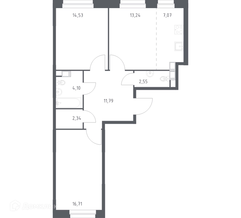 2-комнатная квартира 72.33 м² Эко Бунино