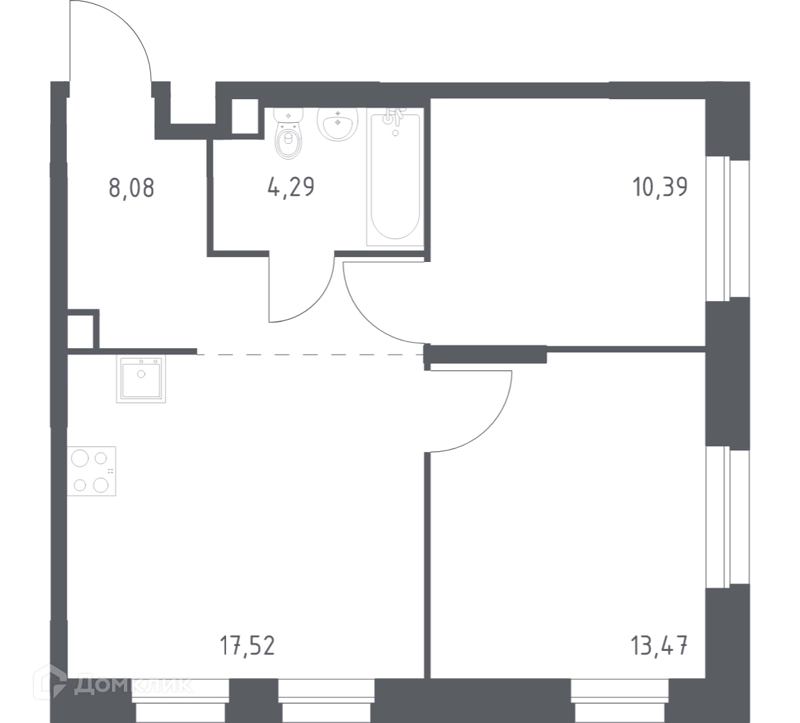 2-комнатная квартира 53.75 м² Эко Бунино