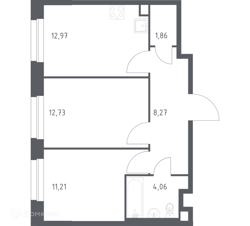 2-комнатная квартира 51.1 м² Эко Бунино