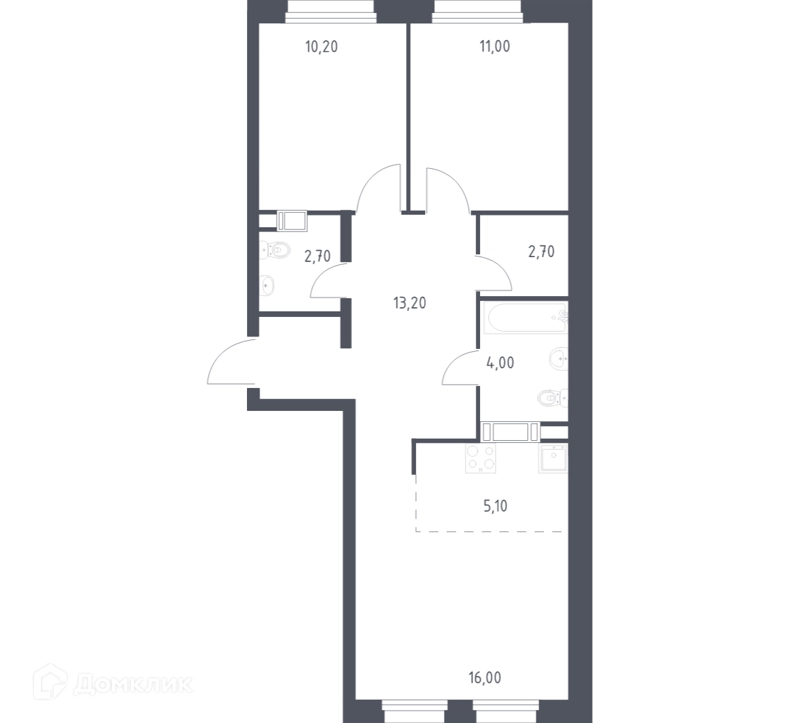 2-комнатная квартира 64.9 м² Эко Бунино