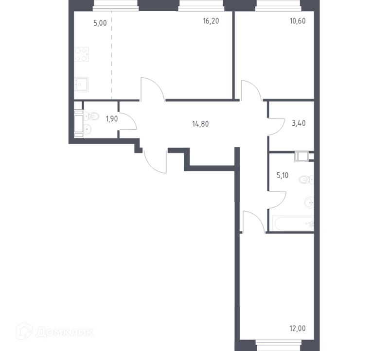 2-комнатная квартира 68.8 м² Эко Бунино