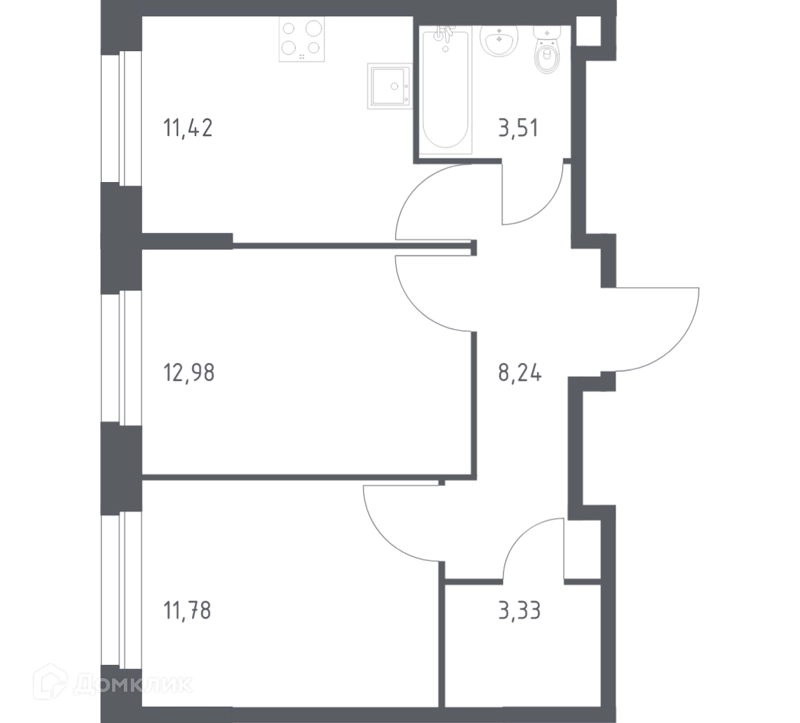 2-комнатная квартира 51.26 м² Эко Бунино