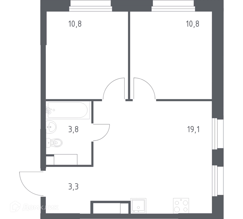 2-комнатная квартира 47.1 м² Эко Бунино