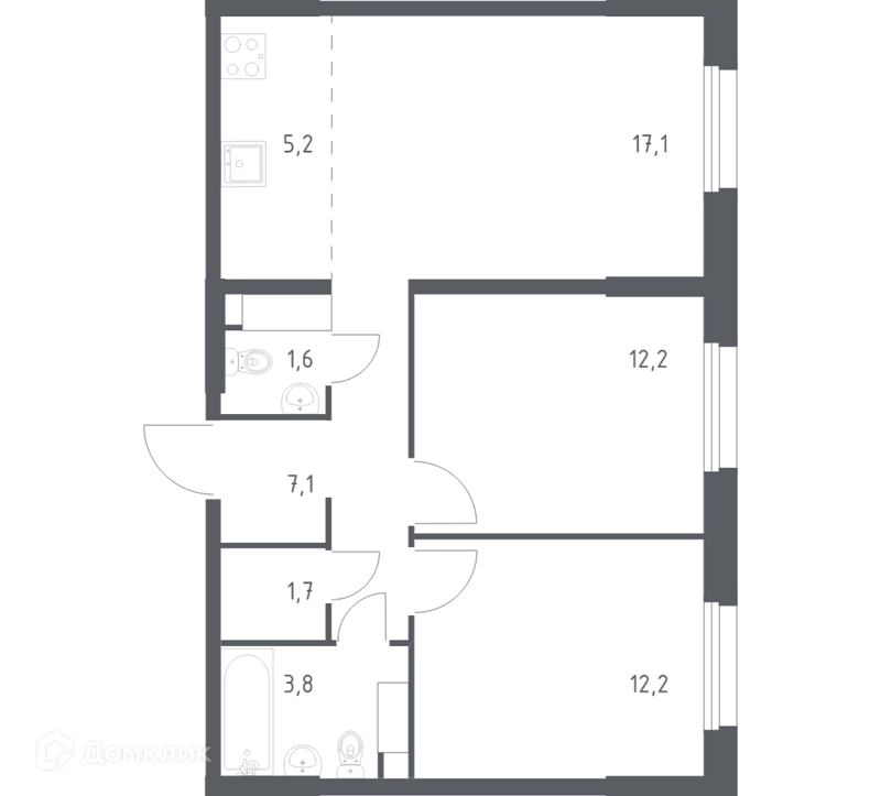 2-комнатная квартира 59 м² Эко Бунино