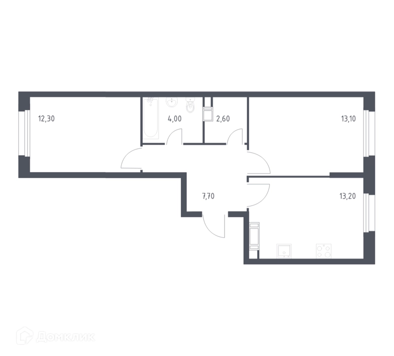 2-комнатная квартира 52.7 м² Эко Бунино