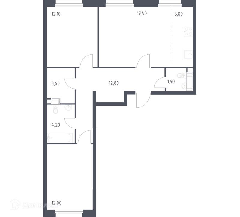 2-комнатная квартира 69 м² Эко Бунино