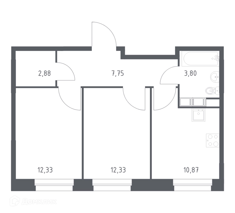 2-комнатная квартира 49.96 м² Эко Бунино