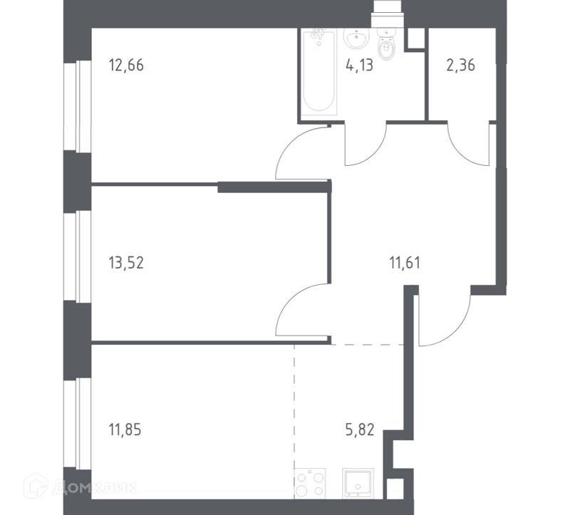 2-комнатная квартира 61.95 м² Эко Бунино
