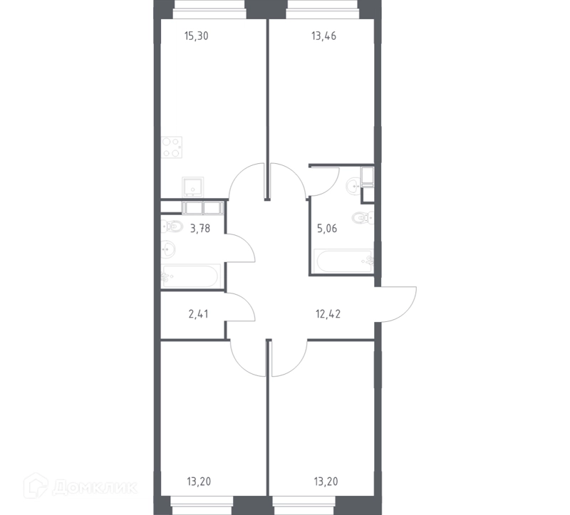 3-комнатная квартира 78.83 м² Эко Бунино