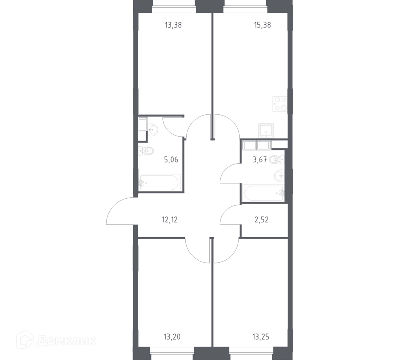3-комнатная квартира 78.58 м² Эко Бунино