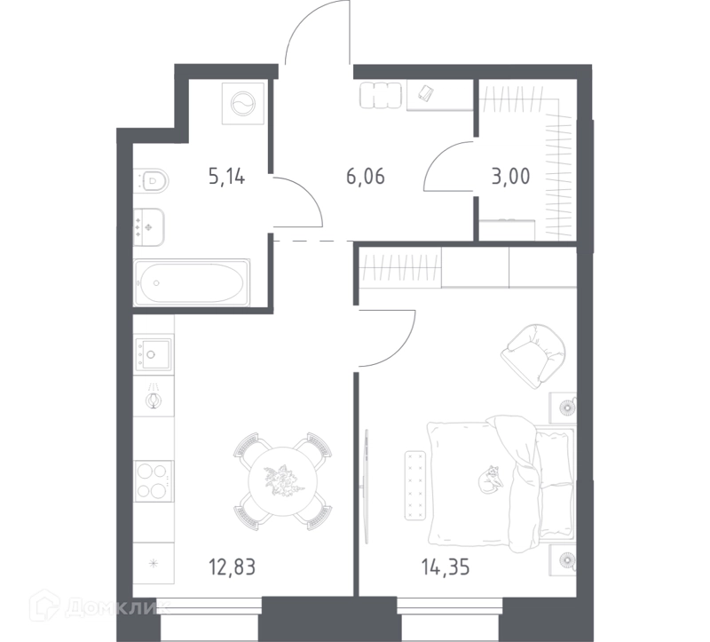 1-комнатные апартаменты 41.38 м² Тропарево Парк