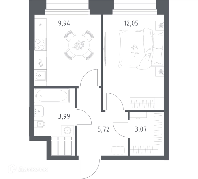 1-комнатные апартаменты 34.77 м² Тропарево Парк