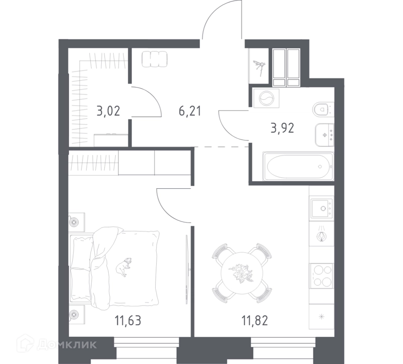 1-комнатные апартаменты 36.6 м² Тропарево Парк