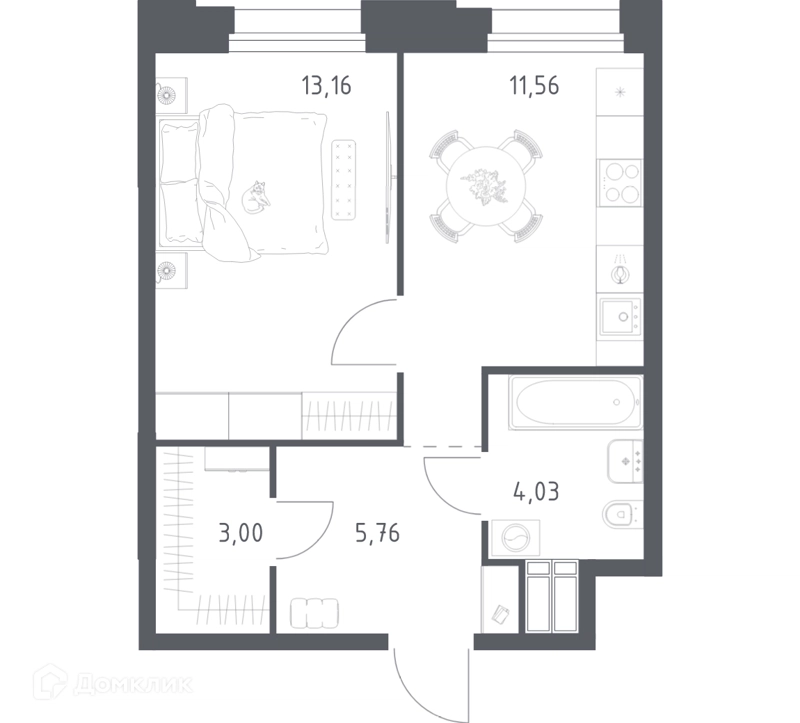 1-комнатные апартаменты 37.51 м² Тропарево Парк