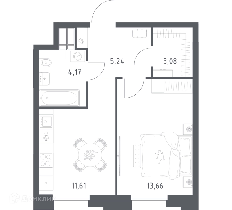 1-комнатные апартаменты 37.76 м² Тропарево Парк