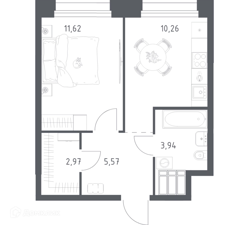 1-комнатные апартаменты 34.36 м² Тропарево Парк